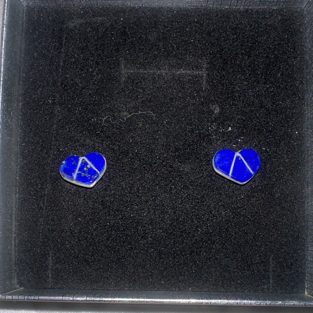 Blue Zuni Heart Post Earrings .25”